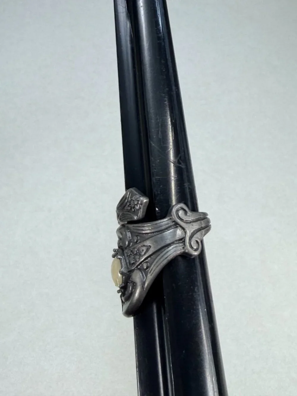 Vintage Opal Style Art Nouveau Statement Ring Silver Tone Cocktail Jewelry